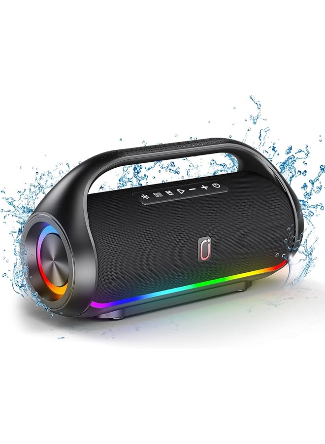erorex Portable Bluetooth Speaker Wireless: Ipx5 Waterproof Speaker Boom Music Box With Disco Light For Indoor Outdoor Parties Powerful Bass Stereo Sound Loud Speaker Support Usb Tf Card Aux Fm Rec - Image 1