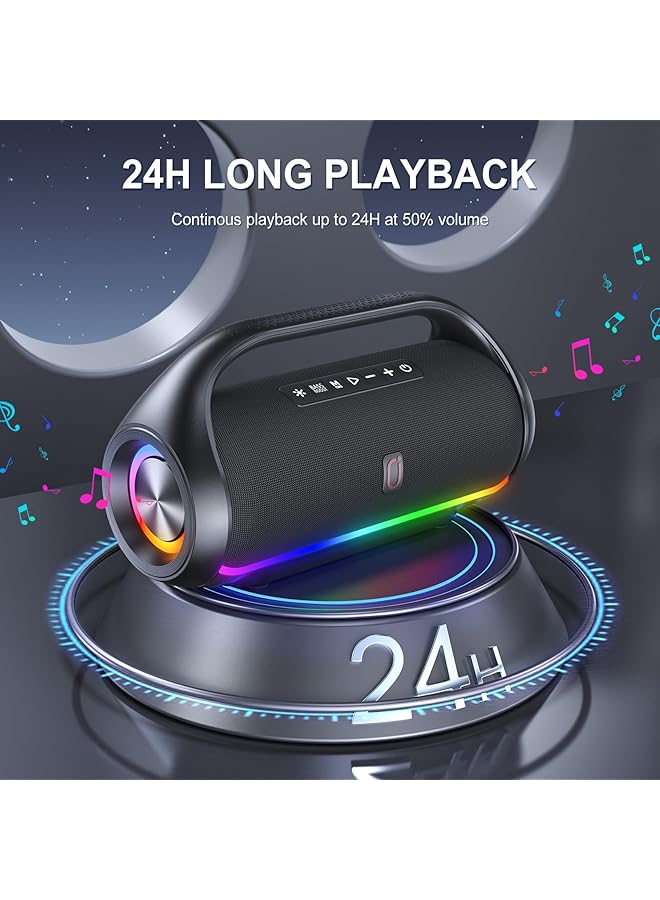 erorex Portable Bluetooth Speaker Wireless: Ipx5 Waterproof Speaker Boom Music Box With Disco Light For Indoor Outdoor Parties Powerful Bass Stereo Sound Loud Speaker Support Usb Tf Card Aux Fm Rec - Image 4