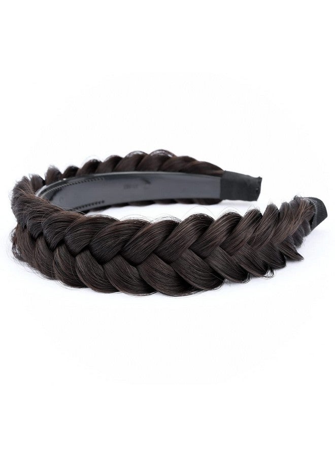 BOBIYA Wide Chunky Plaited Braided Headband Hair Band Synthetic Braid Hairpieces With Teeth Piano Two Tone Colors Accessories (Wbrunette Brown) - Image 1