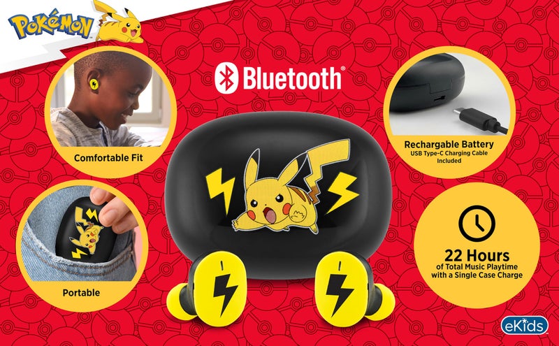eKids Pokemon Wireless Earbuds for Kids, Bluetooth Earbuds with Charging Case - Image 2