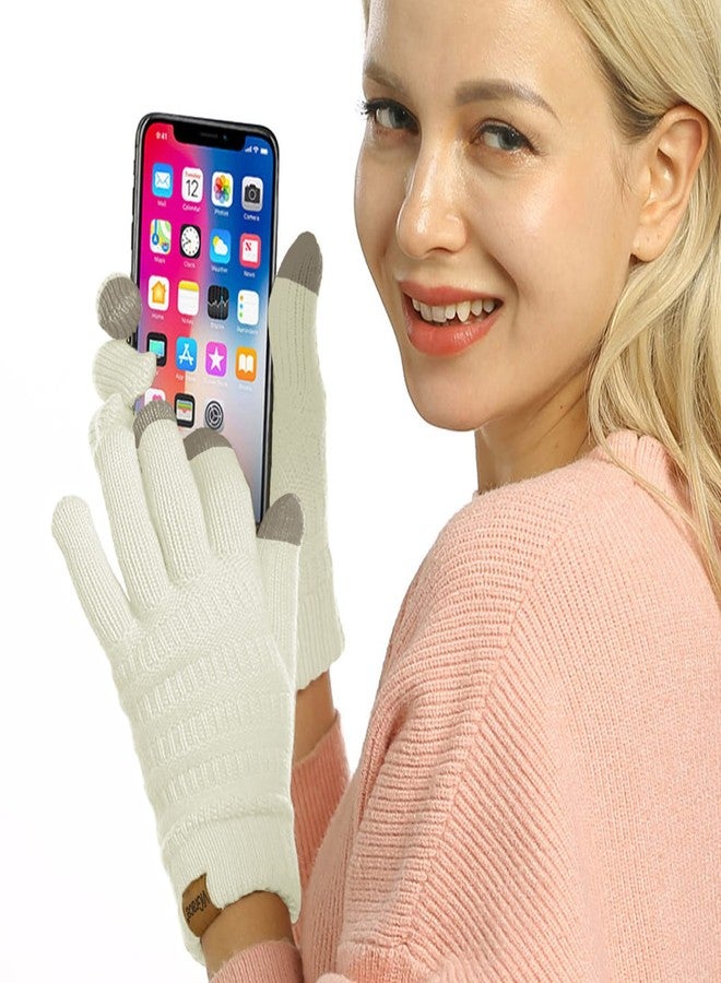 ViGrace Womens Winter Touchscreen Gloves Cable Knit Warm Lined 3 Fingers Dual-layer Touch Screen Texting Mitten Glove for Women, White, 9.06 inch - Image 2