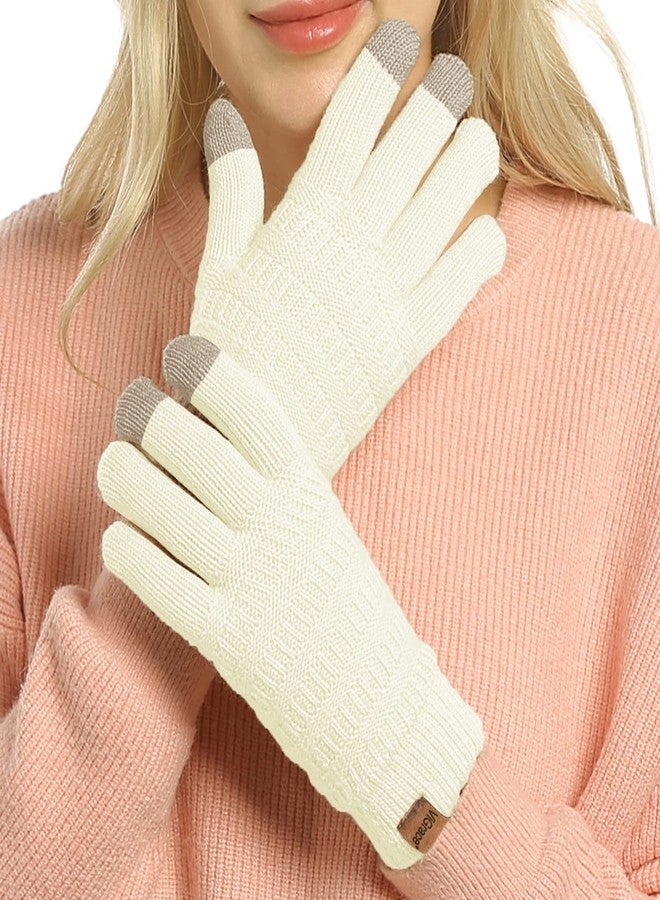 ViGrace Womens Winter Touchscreen Gloves Cable Knit Warm Lined 3 Fingers Dual-layer Touch Screen Texting Mitten Glove for Women, White, 9.06 inch - Image 1