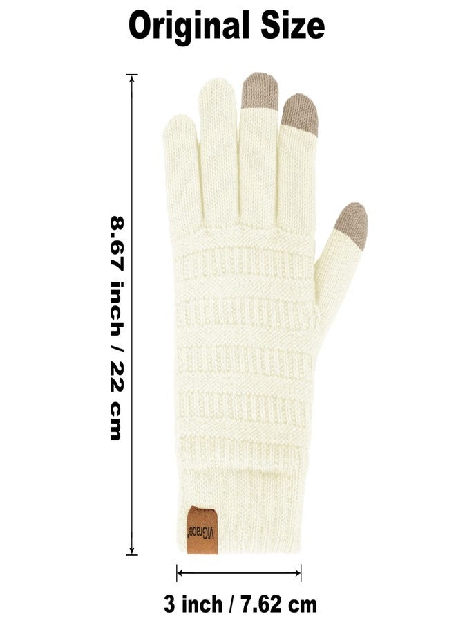 ViGrace Womens Winter Touchscreen Gloves Cable Knit Warm Lined 3 Fingers Dual-layer Touch Screen Texting Mitten Glove for Women, White, 9.06 inch - Image 5