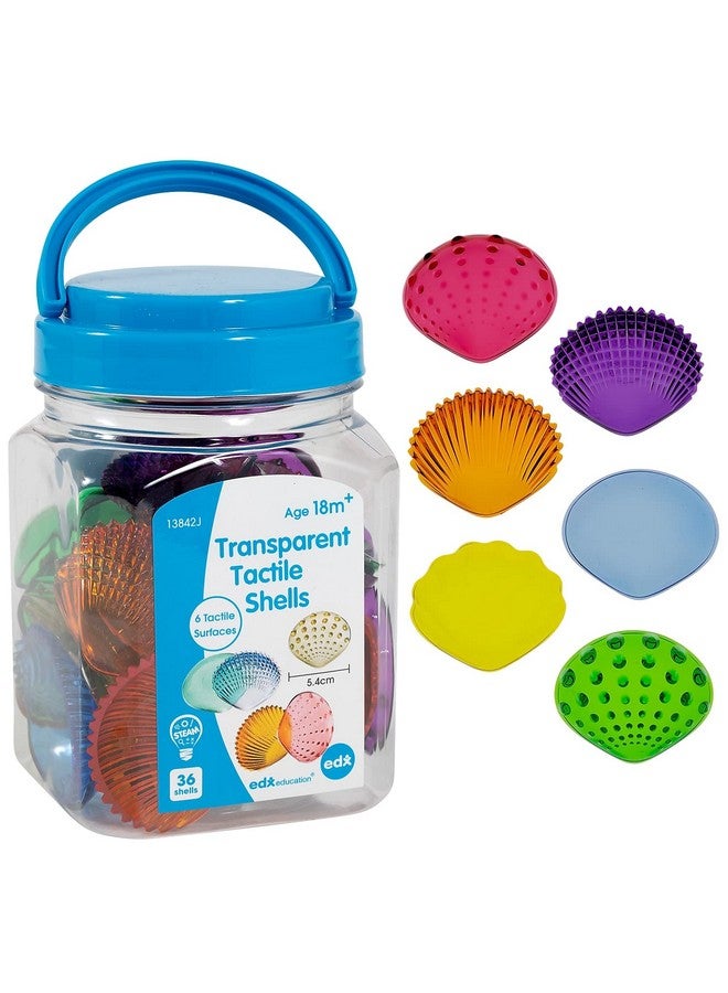 edxeducation edxeducation Tactile Shells - Translucent - 6 Textures and Colors - Ages 18m+ - Explore STEM Concepts via Light Panels and Sensory Bins, Multicolor, Set of 36  - Image 1