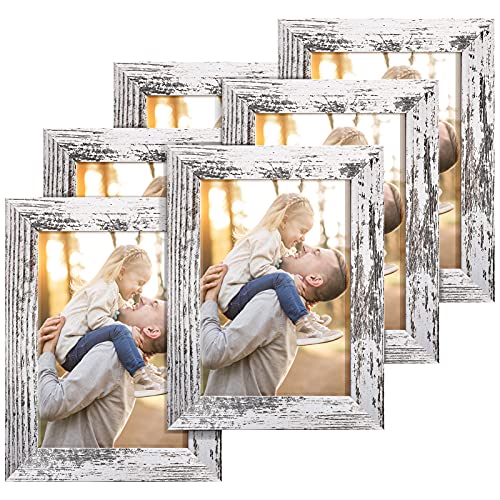TWING 5x7 Picture Frame Set of 6,Multi Rustic Photo Frame Collage for Tabletop Display or Wall Hanging,Distressed White,Ideal Gifts - Image 1