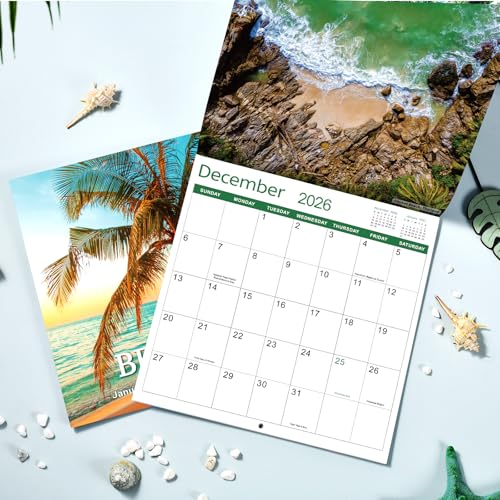 Artfan 2026 Calendar - 2026 Wall Calendar, Jan 2026 - Dec 2026, 12" x 24" (Open), Wall Calendar 2026, 12 Monthly Calendar with Twin-wire Binding - Sea View - Image 2