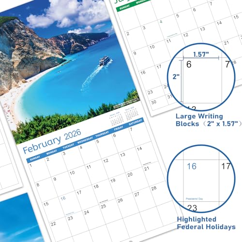 Artfan 2026 Calendar - 2026 Wall Calendar, Jan 2026 - Dec 2026, 12" x 24" (Open), Wall Calendar 2026, 12 Monthly Calendar with Twin-wire Binding - Sea View - Image 5