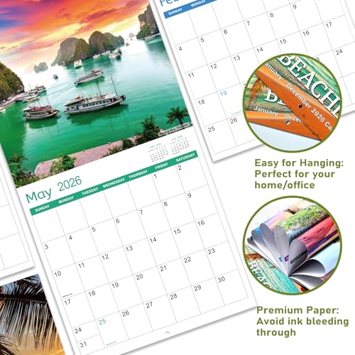 Artfan 2026 Calendar - 2026 Wall Calendar, Jan 2026 - Dec 2026, 12" x 24" (Open), Wall Calendar 2026, 12 Monthly Calendar with Twin-wire Binding - Sea View - Image 4