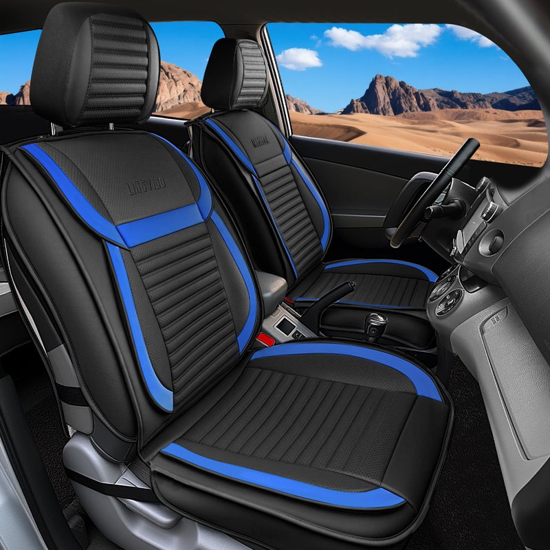 LINGVIDO Full Set Car Seat Covers Faux Nappa Leather Airbag Compatible and Waterproof Protectors for Sedans SUVs Breathable Interior for Active Families Pets and Commuters 5 Seats BlackBlue - Image 3