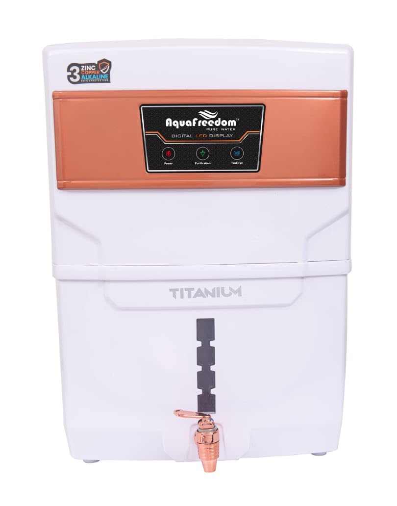 Aquafreedom Titanium White COPPER ROCOPPERUVUFTDSALKALINEZINC 10 Stages of Purify 12L Water Purifier Suitable for Fully Automatic RO Home and Office 1 Year Warranty On Motor SMPS
