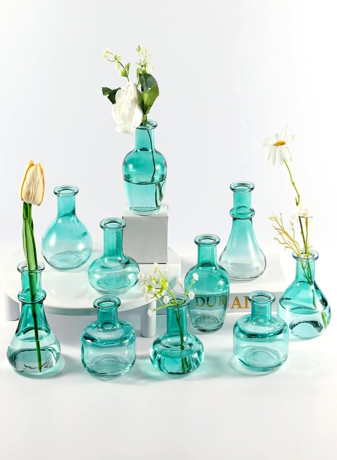 SUJUN Blue Gradient Glass Bud Vase, 10Pcs/Set Modern Decorative Small Mini Flowers Vases, Minimalist Aesthetic Home Decor Vintage Wedding Table Centerpieces for Single Flower Rose - Image 1