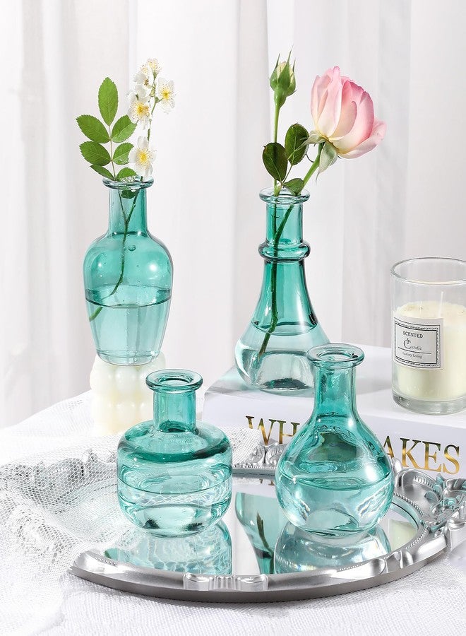 SUJUN Blue Gradient Glass Bud Vase, 10Pcs/Set Modern Decorative Small Mini Flowers Vases, Minimalist Aesthetic Home Decor Vintage Wedding Table Centerpieces for Single Flower Rose - Image 3