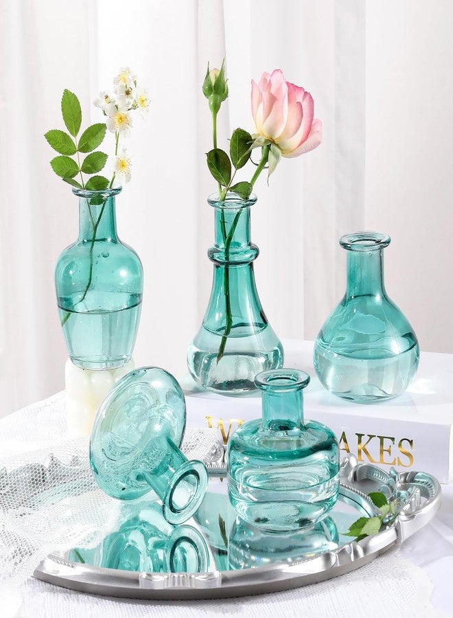 SUJUN Blue Gradient Glass Bud Vase, 10Pcs/Set Modern Decorative Small Mini Flowers Vases, Minimalist Aesthetic Home Decor Vintage Wedding Table Centerpieces for Single Flower Rose - Image 4