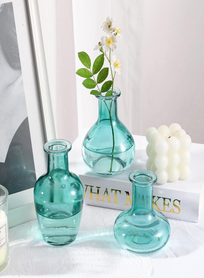 SUJUN Blue Gradient Glass Bud Vase, 10Pcs/Set Modern Decorative Small Mini Flowers Vases, Minimalist Aesthetic Home Decor Vintage Wedding Table Centerpieces for Single Flower Rose - Image 5