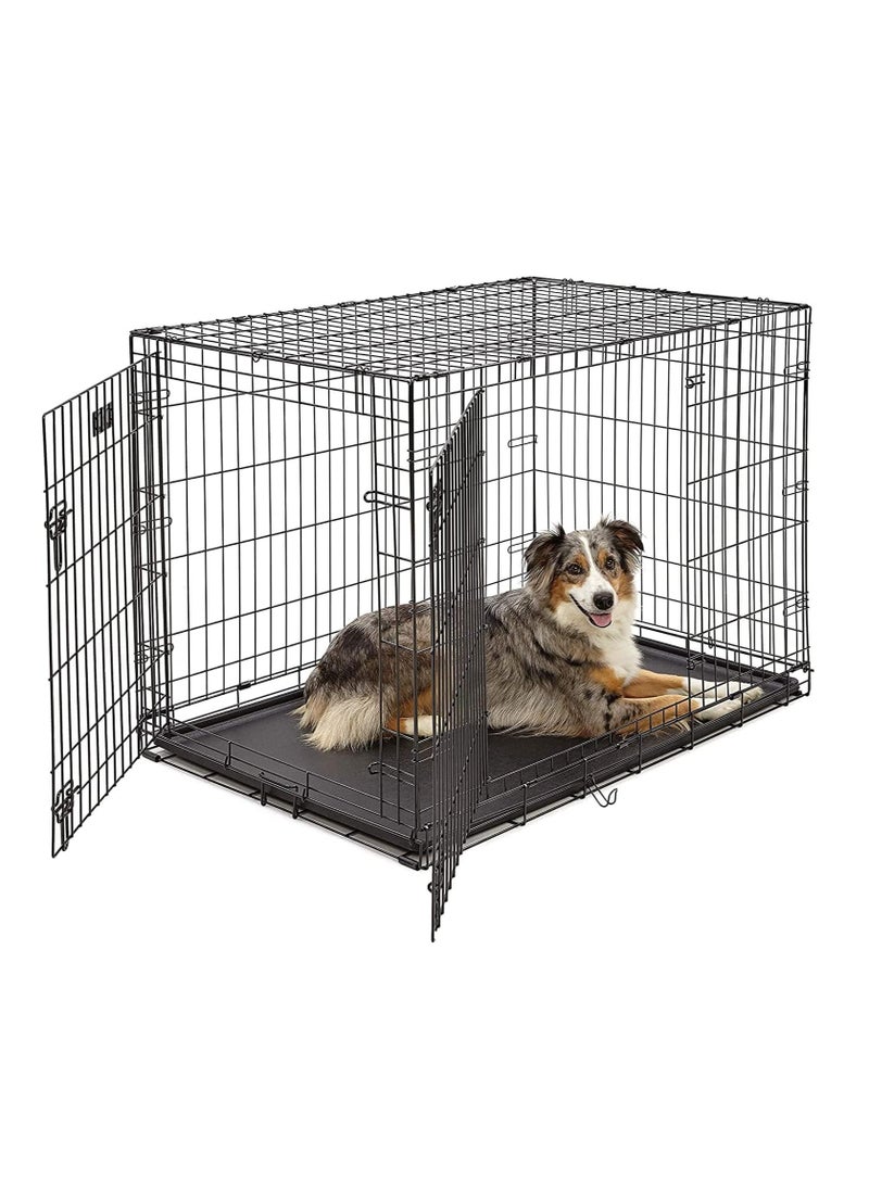 NNC PETS Metal cage for Small to Large breeds, Foldable Multi-functional pet fence with Lockable doors, Pull-out tray and Durable metal wire, Pet playpen for Indoor/outdoor use, Dog kennel, 107 cm (Black)  - Image 1