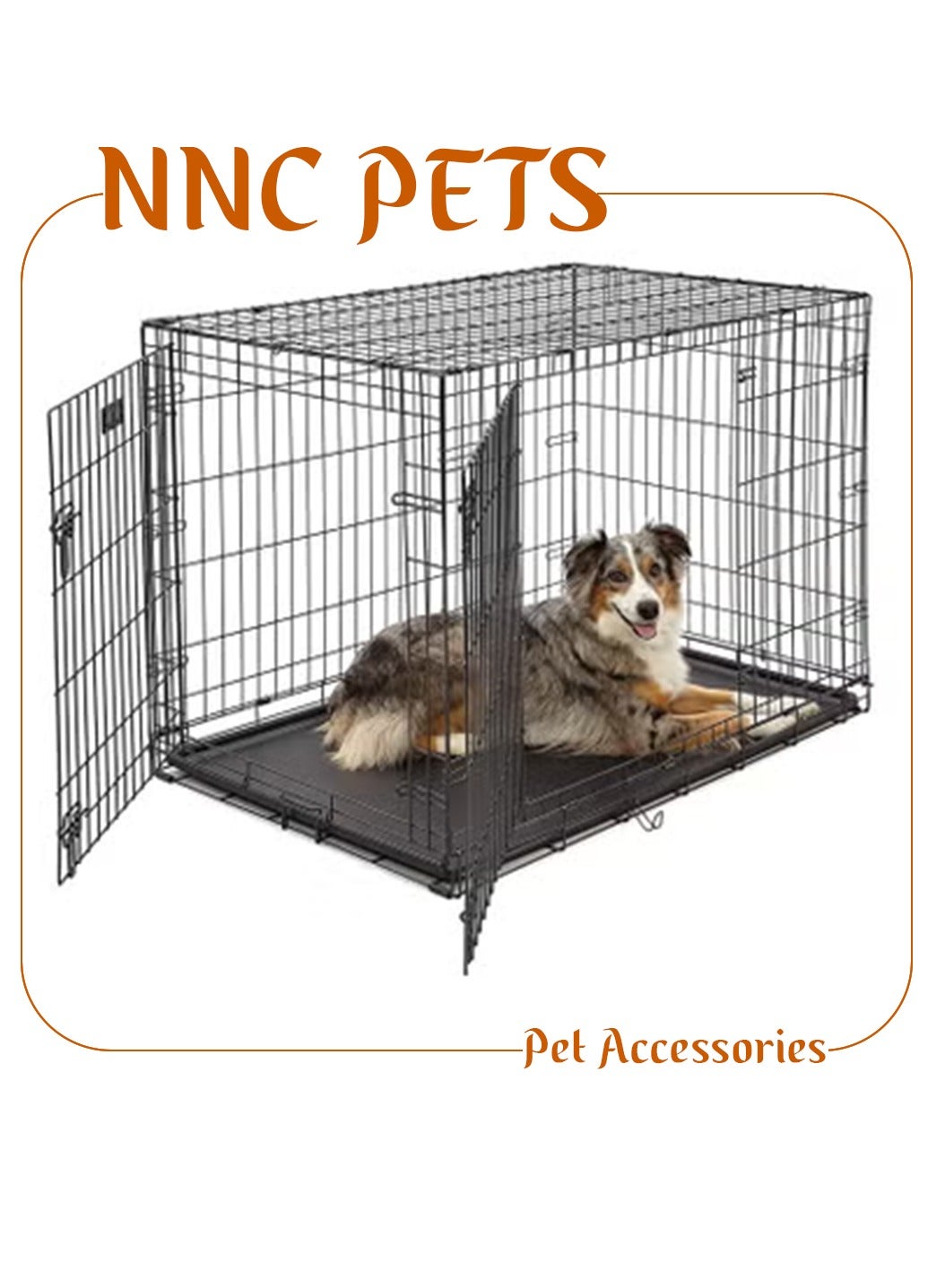 Metal cage for Small to Large breeds, Foldable Multi-functional pet fence with Lockable doors, Pull-out tray and Durable metal wire, Pet playpen for Indoor/outdoor use, Dog kennel, 107 cm (Black)