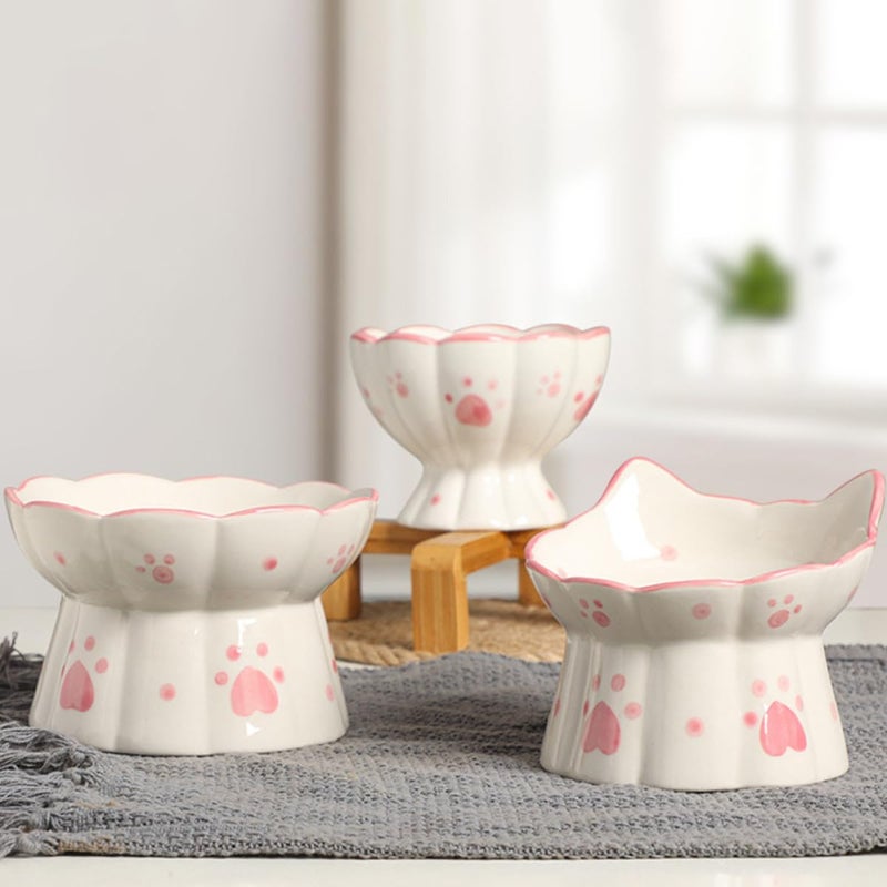 وعاء قطط سيراميك مرتفع 2 قطعة مضاد للانسكاب مائل مرتفع طعام وماء - Image 5