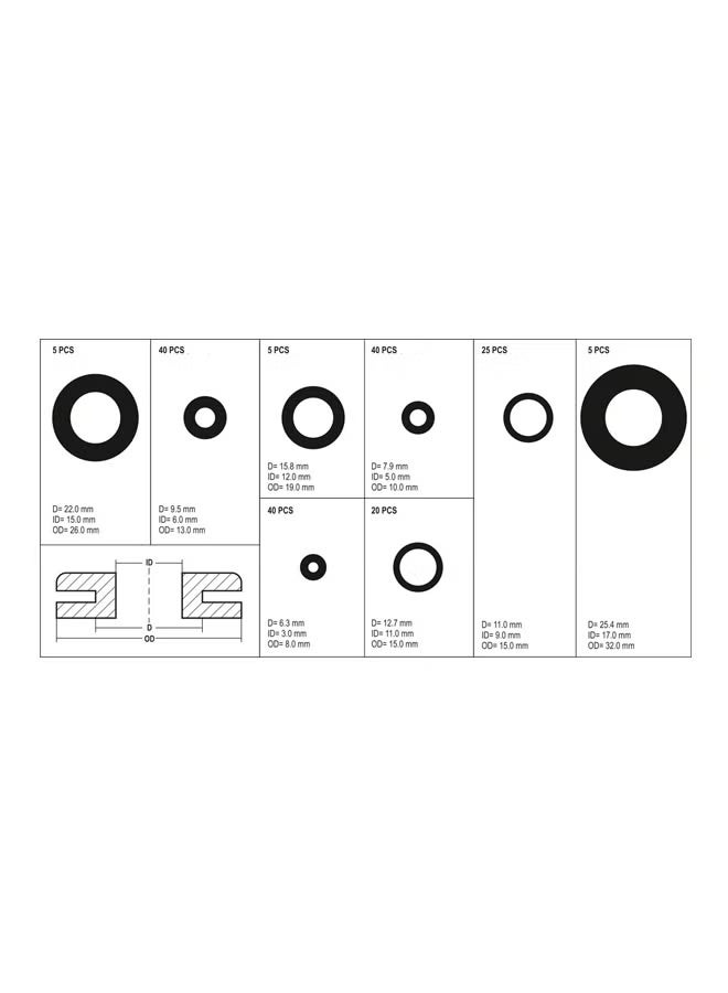 Yato 180-Piece Rubber Ring Grommets Hand Tool Set Black - Image 2