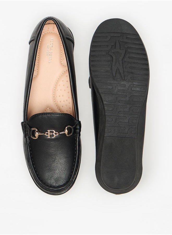 Flora Bella By Shoexpress - Solid Slip-On Loafers with Wedge Heels and Metallic Accent - Image 1