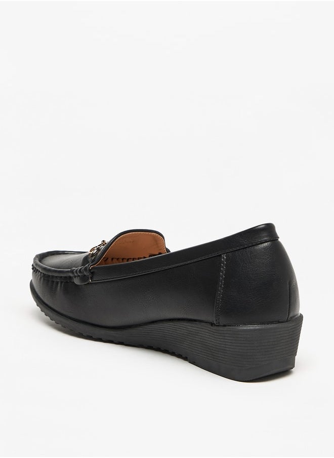 Flora Bella By Shoexpress - Solid Slip-On Loafers with Wedge Heels and Metallic Accent - Image 1