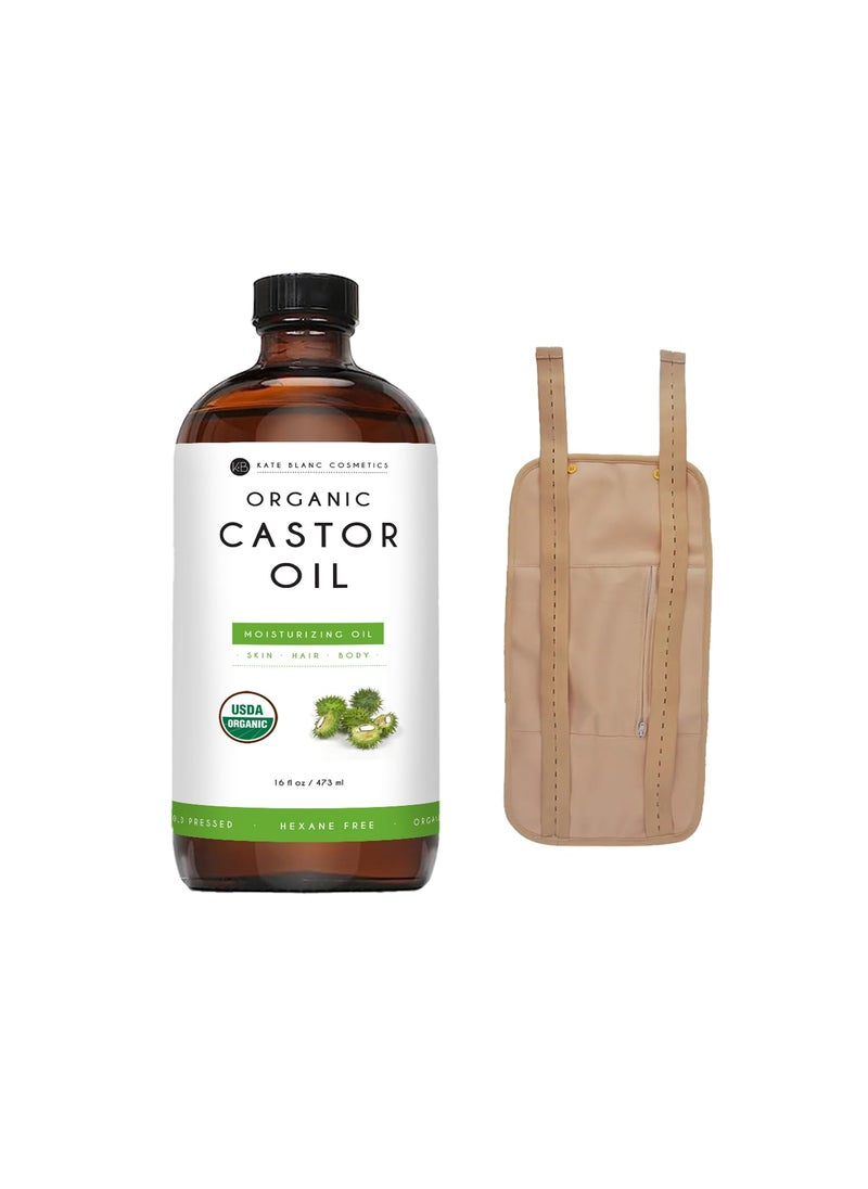 Kate Blanc Cosmetics - Kate Blanc Cosmetics Castor Oil Pack Wrap Castor Oil Packs for Liver Detox Reusable Comfortable Fit Adjustable 16oz Amber Glass Bottle Included - Image 1