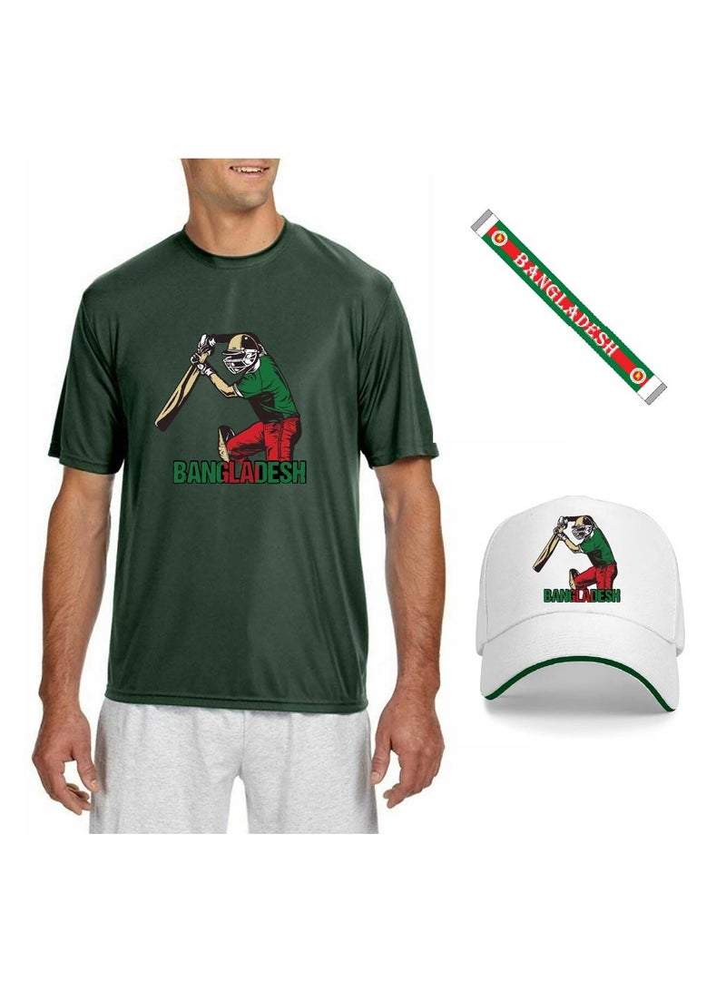 Bangladesh Unisex Sports Jersey Dry-Fit T-shirt for Adults, Drawstring Bag, Cap, and Scarf - Perfect for Bangladesh Cricket Fans  - Image 1