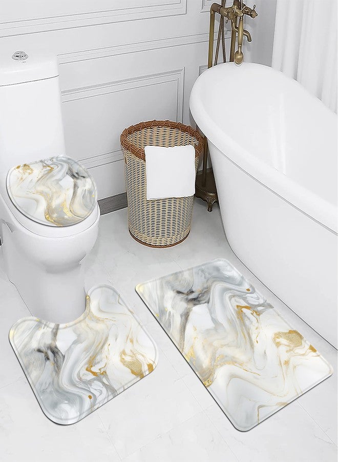 Planially 4Pcs Grey Gold Marble Shower Curtain Sets, Bathroom Sets with Shower Curtain, Toilet Lid Rug, Contour Mat and Bath Mat, Shower Curtain with 12 Hooks for Bathroom Set Decor,72 * 72 Inch - Image 3