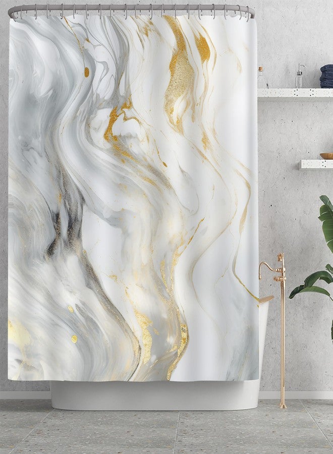 Planially 4Pcs Grey Gold Marble Shower Curtain Sets, Bathroom Sets with Shower Curtain, Toilet Lid Rug, Contour Mat and Bath Mat, Shower Curtain with 12 Hooks for Bathroom Set Decor,72 * 72 Inch - Image 2