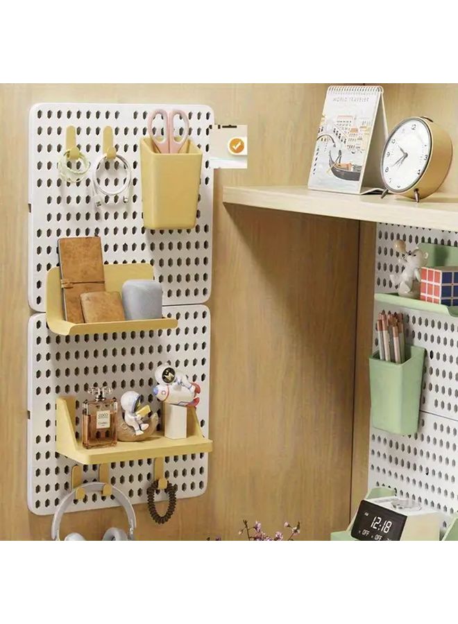 White 2pcs No Drill Wall Shelf with Hooks Multifunctional Storage Rack Space Saving for Kitchen Bathroom Office Dorm - Image 3
