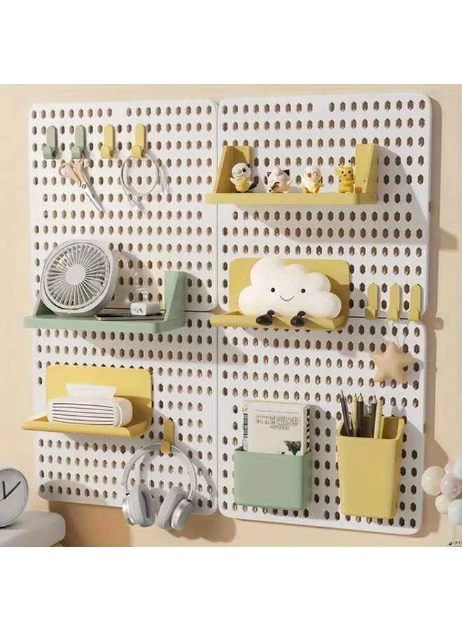 White 2pcs No Drill Wall Shelf with Hooks Multifunctional Storage Rack Space Saving for Kitchen Bathroom Office Dorm - Image 1