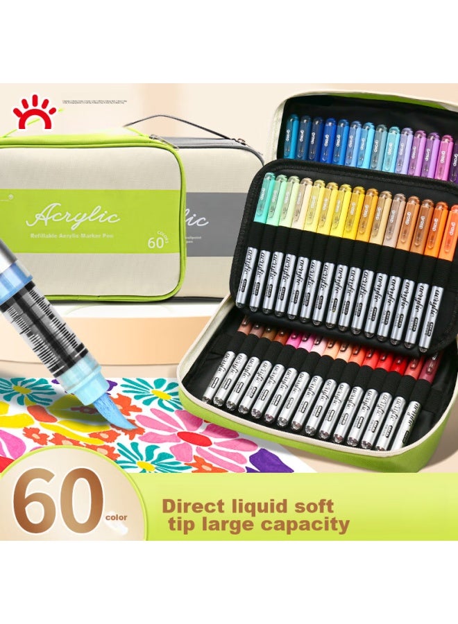 جراسب Master Canvas Bag علامات ألوان أكريليك ذات طرف سائل ناعم مباشر، 60 لونًا، مخصصة للطلاب، غير شفافة، قابلة للتركيب، أقلام ألوان مائية للمرحلة الابتدائية للأطفال، أقلام رسم، أقلام تخطيط - Image 1