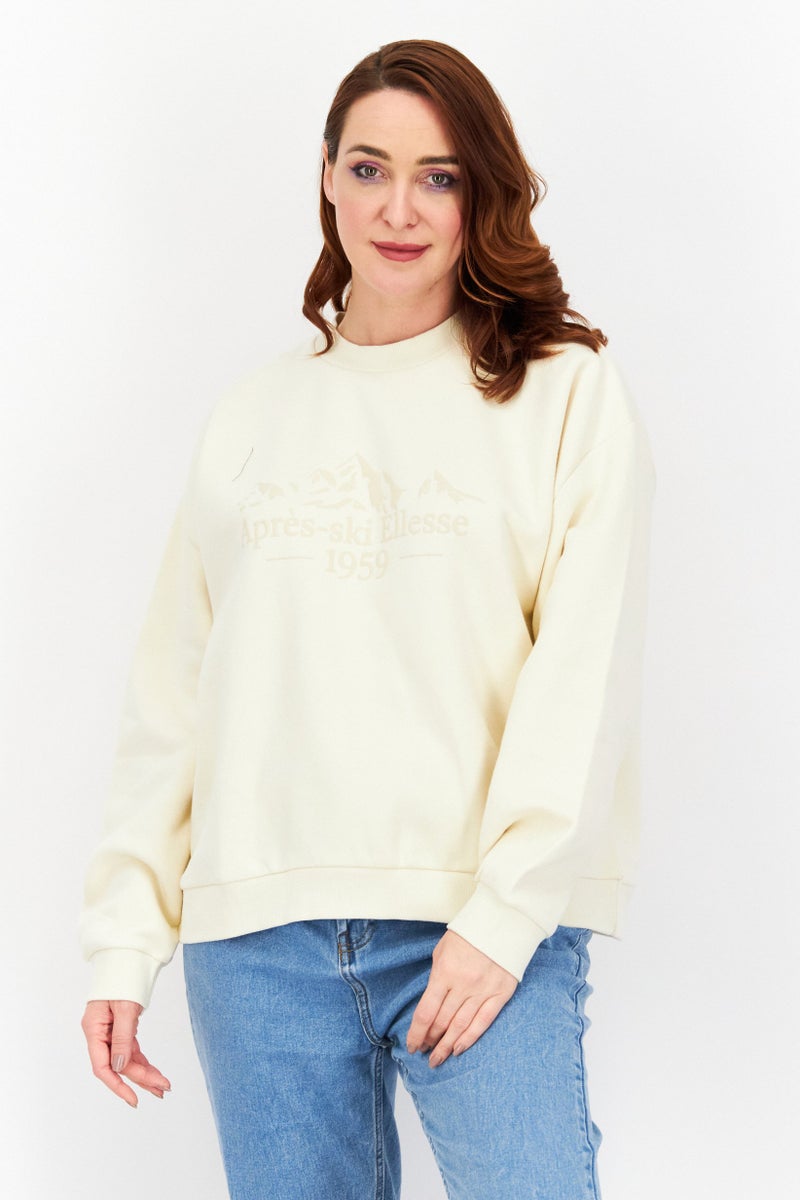 Ellesse Women Crew Neck Long Sleeve Sweatshirt, Cream - Image 1