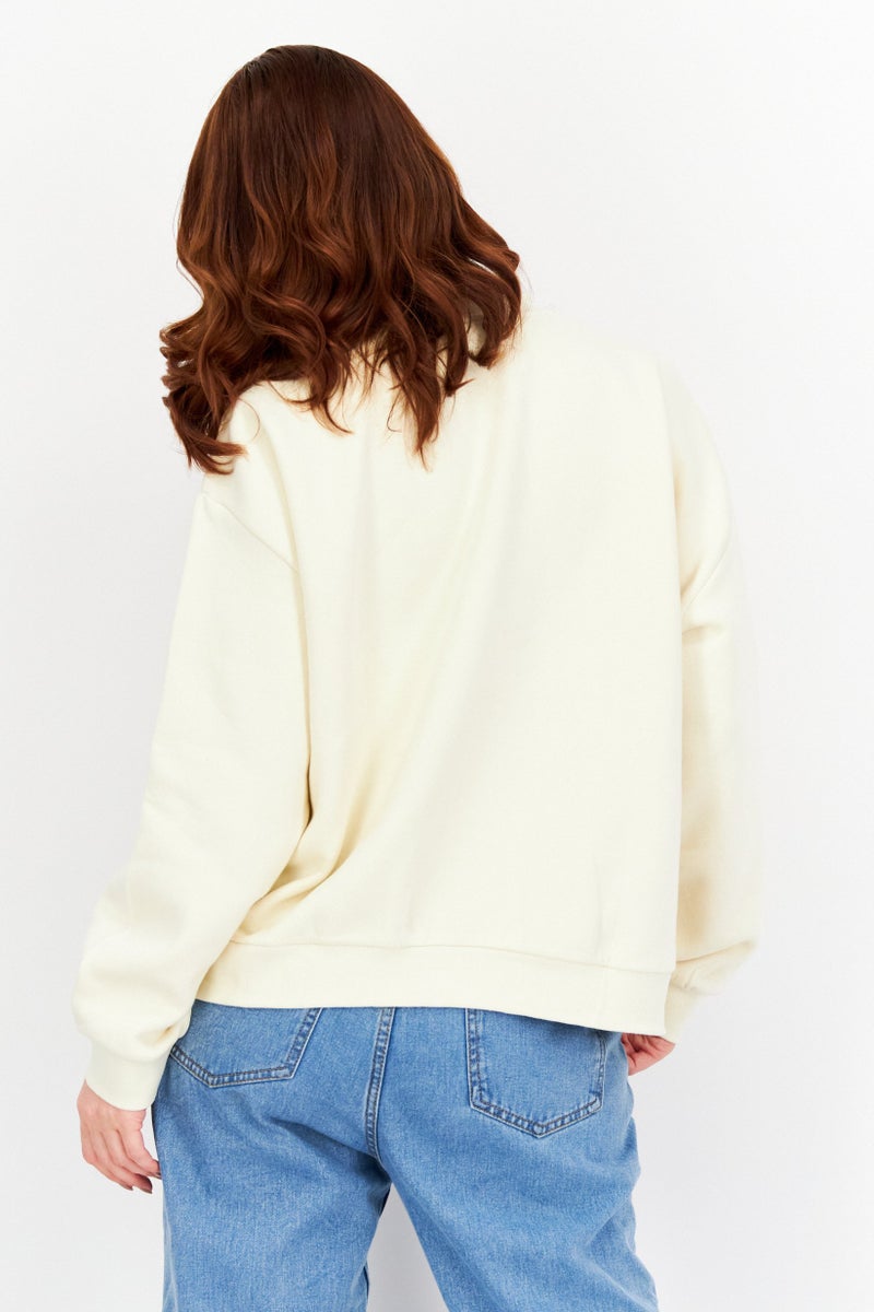 Ellesse سويت شيرت نسائي بأكمام طويلة وياقة دائرية، كريمي - Image 2