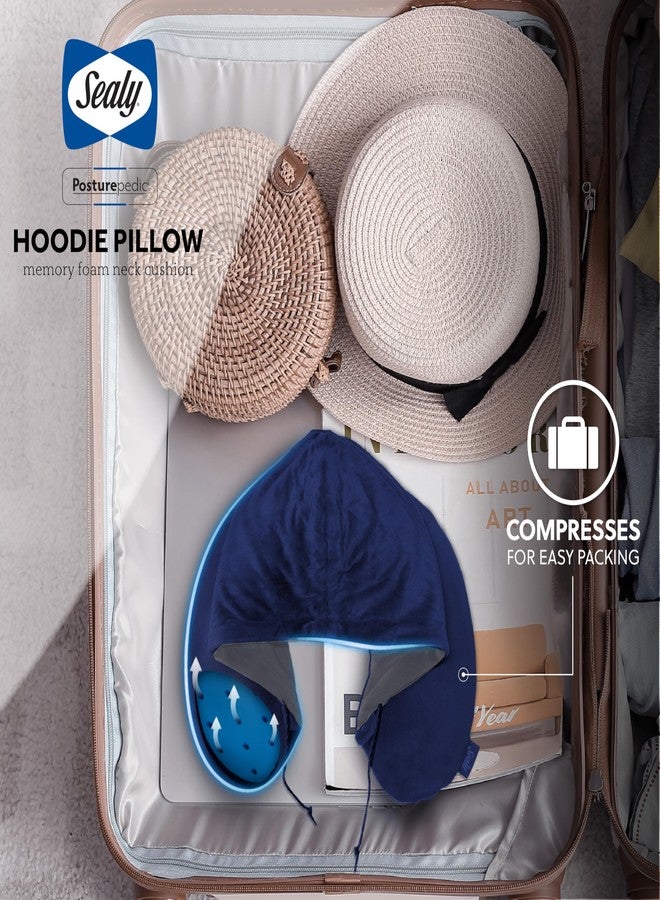 سيلي وسادة سفر سيلي بغطاء رأس ومزودة بجل مشبع ورغوة ذاكرة تسمح بمرور الهواء، مصممة خصيصًا لك مع دعم محيطي، توفر لك الراحة المثالية أثناء الرحلات الجوية والسفر والمنزل، وتمنع تيارات الهواء الباردة، لون كحلي - Image 3
