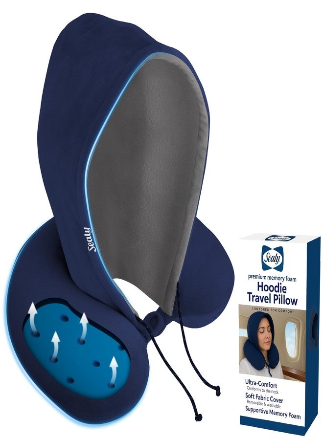 سيلي وسادة سفر سيلي بغطاء رأس ومزودة بجل مشبع ورغوة ذاكرة تسمح بمرور الهواء، مصممة خصيصًا لك مع دعم محيطي، توفر لك الراحة المثالية أثناء الرحلات الجوية والسفر والمنزل، وتمنع تيارات الهواء الباردة، لون كحلي - Image 1