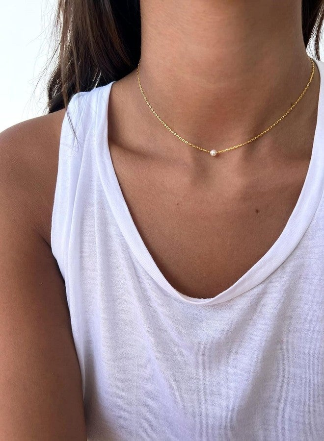 Kyerlyn Dainty Pearl Pendant Necklaces for Women 14K Gold Plated Handmade Layered Pearl Chain Necklace Delicate Layered Freshwater Pearl Necklace Everyday Jewelry Gift, Brass, Pearl - Image 2