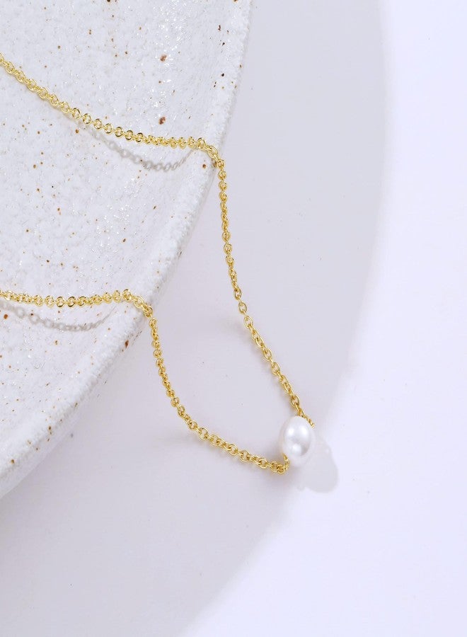 Kyerlyn Dainty Pearl Pendant Necklaces for Women 14K Gold Plated Handmade Layered Pearl Chain Necklace Delicate Layered Freshwater Pearl Necklace Everyday Jewelry Gift, Brass, Pearl - Image 3