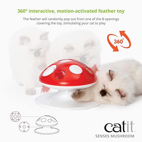 Catit Senses 2.0 Mushroom - 360 Degree Interactive Feather Toy for Cats with Two Play Modes - Image 2