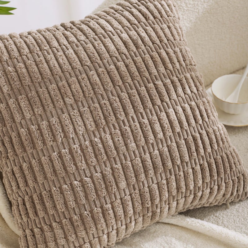 All Smiles Decorative Throw Pillow Covers 20x20 Set of 4 Neutral Farmhouse Rustic Boho Home Decor Soft Plush Striped Corduroy Square Cushion Case for Living Room Couch Bed Sofa - Image 2