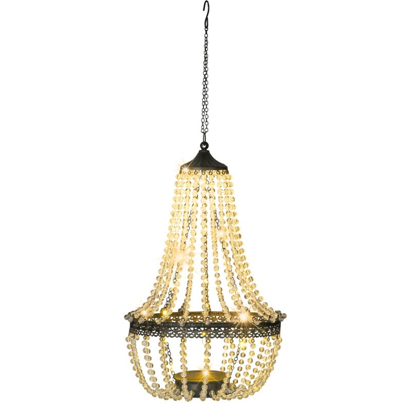 LEWIS&WAYNE Hanging Solar Chandelier Outdoor, 30 Warm White Lights Acrylic Clear Beaded Chandelier with S Hooks Modern Lantern for Garden Yard Patio Gazebo Decorations, 28â€H - Image 2