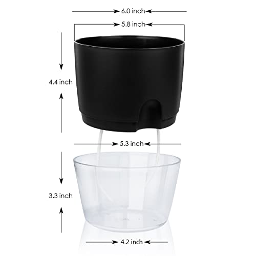 Vanavazon 6 Inch Self Watering Planter Pots for Indoor Plants, 3 Pack African Violet Pots with Wick Rope-Black - Image 4