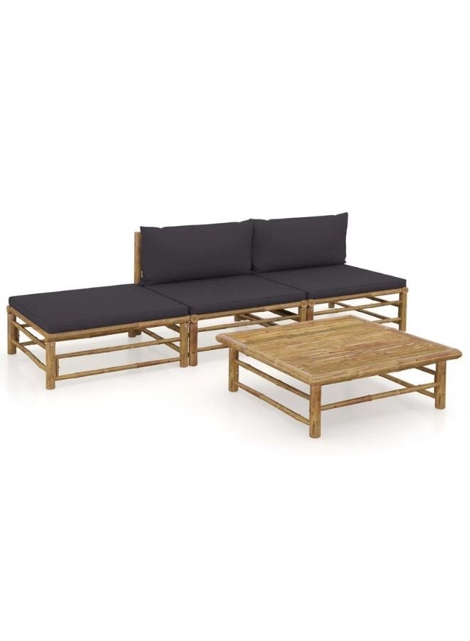 vidaxl vidaXL 4 Piece Garden Lounge Set with Dark Grey Cushions Bamboo  - Image 1