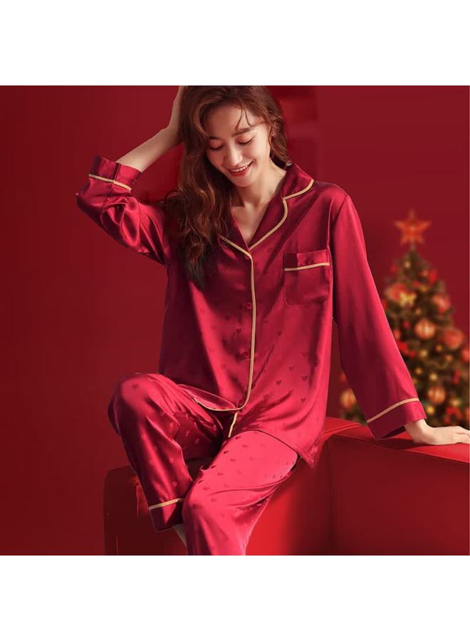 Cat Confusion Miaohuo Couple Ice Silk Pajamas Women Spring Autumn Red Wedding Zodiac Year Men And Women Homewear Set Gift Box - Image 4