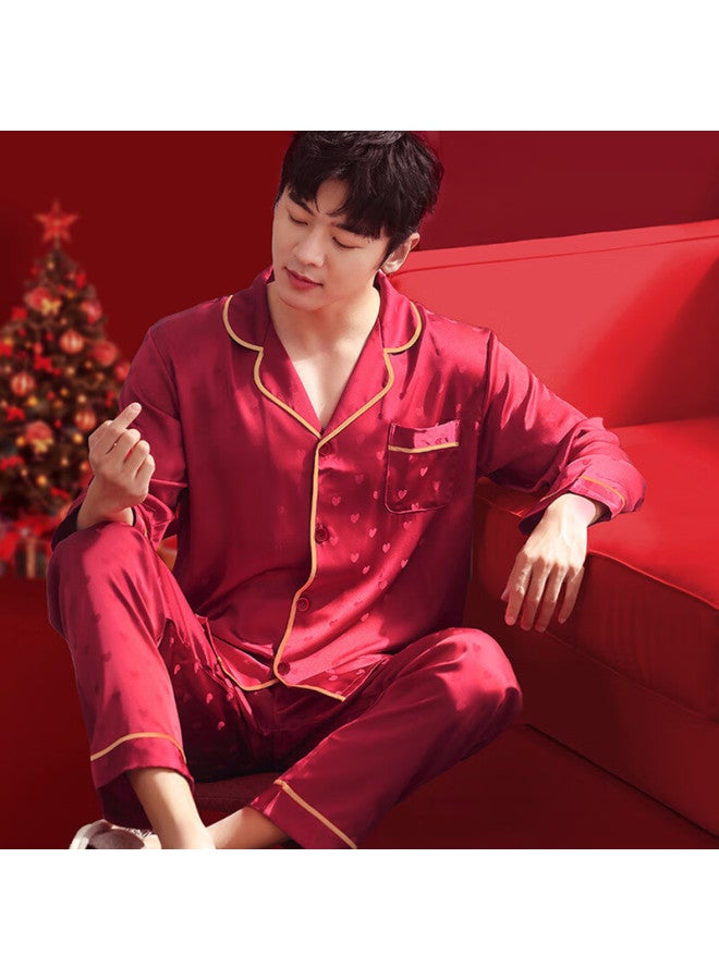 Cat Confusion Miaohuo Couple Ice Silk Pajamas Women Spring Autumn Red Wedding Zodiac Year Men And Women Homewear Set Gift Box - Image 3