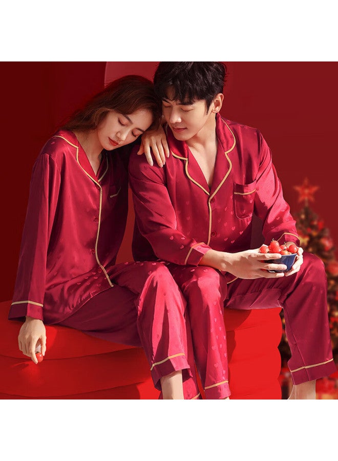 Cat Confusion Miaohuo Couple Ice Silk Pajamas Women Spring Autumn Red Wedding Zodiac Year Men And Women Homewear Set Gift Box - Image 1