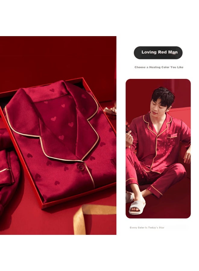 Cat Confusion Miaohuo Couple Ice Silk Pajamas Women Spring Autumn Red Wedding Zodiac Year Men And Women Homewear Set Gift Box - Image 5