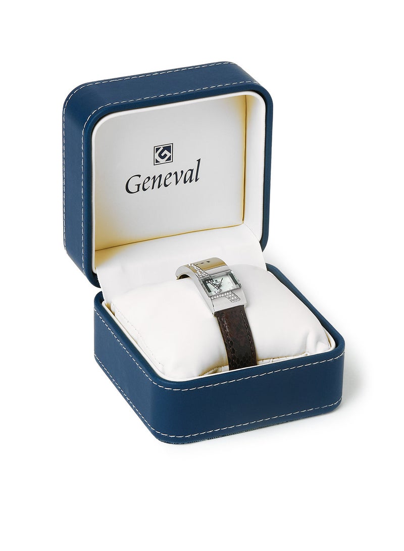 GENEVAL ساعة يد تناظرية بحزام جلد GLS124QWPWE - 19 مم - بني - Image 5