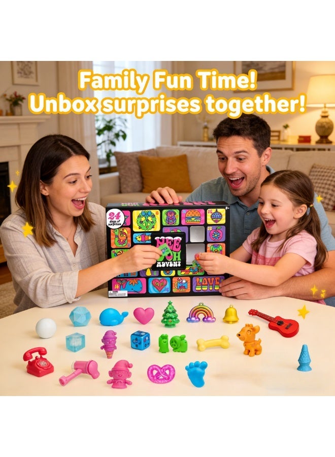 Needoh Calendar 24 Days of Surprises - Squishy Fidget Toys Set, Soft TPR Stress Relief Toys for Kids, Holiday Countdown Calendar Gift for Boys & Girls - Image 2