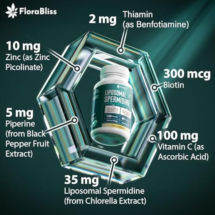 FloraBliss 35mg Spermidine Supplement from Chlorella with Thiamin, Zinc, Biotin, & Vitamin C | 120 Capsules | Gluten-Free | 60-Day Supply - Image 4