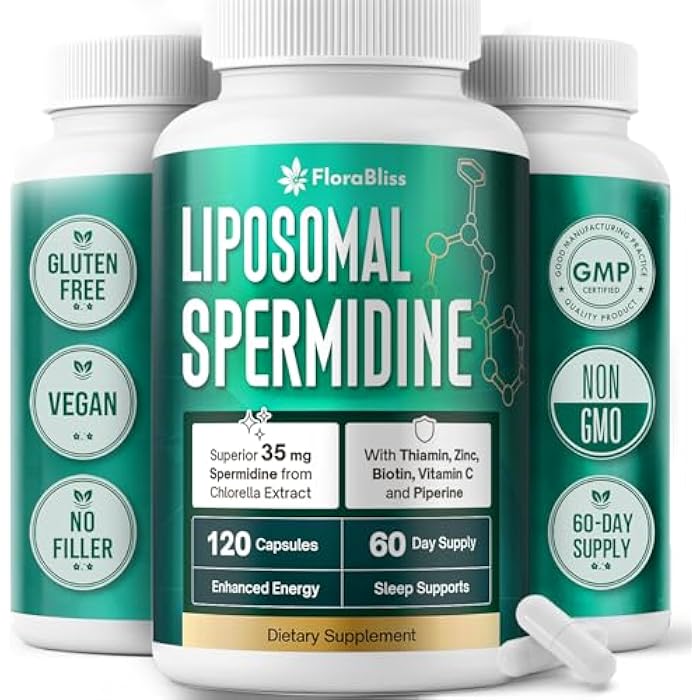 FloraBliss 35mg Spermidine Supplement from Chlorella with Thiamin, Zinc, Biotin, & Vitamin C | 120 Capsules | Gluten-Free | 60-Day Supply - Image 1